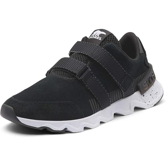 Sorel Kinetic Lite Strap Walking Sneakers Perforated Suede Strap Accent Black 10 - Picture 1 of 7